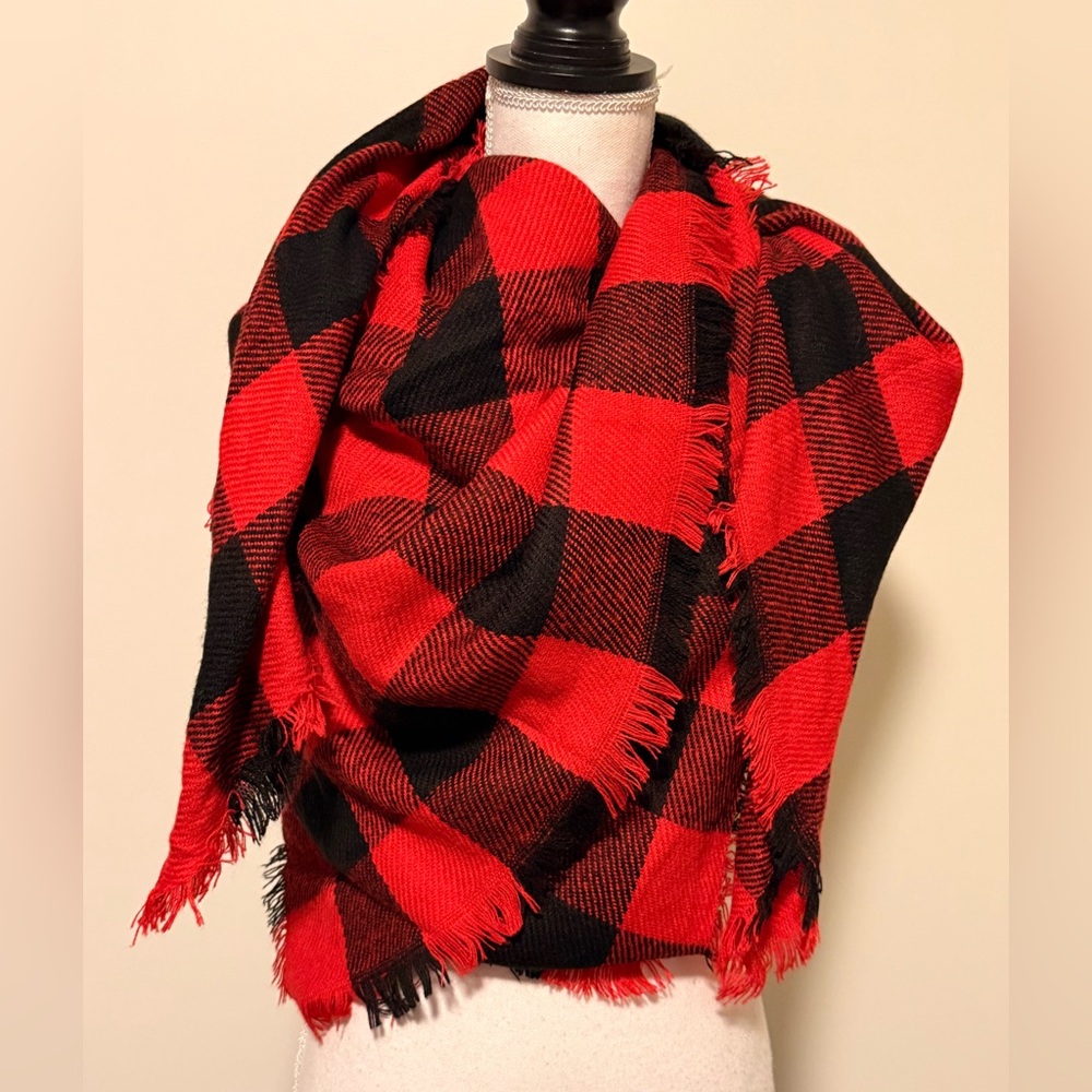 Red and black plaid blanket scarf